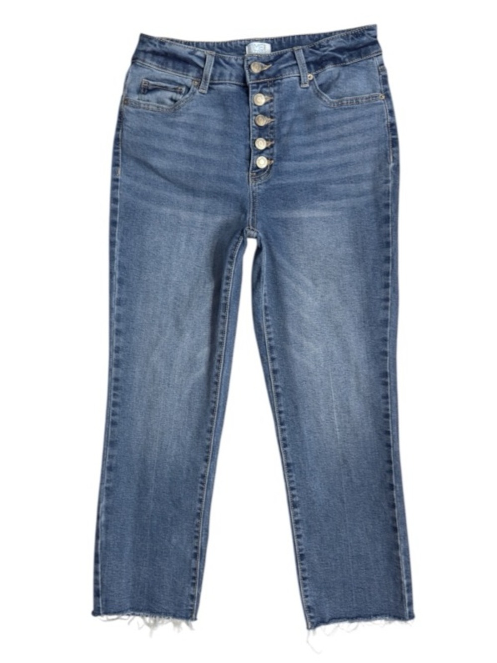 Time and Tru Women's High Rise Button Fly Straight Leg Raw Hem Crop Jeans EUC